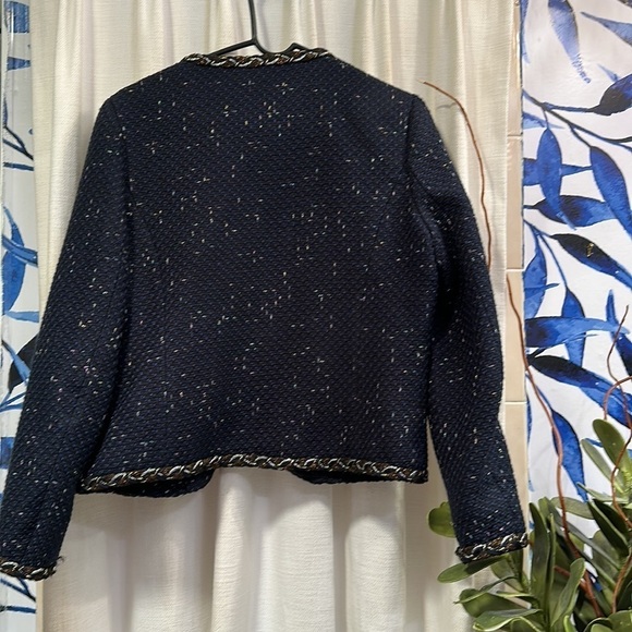 NWT Women’s Savida Navy Blue Alice Braid Tweed Blazer Size Large - Picture 8 of 9